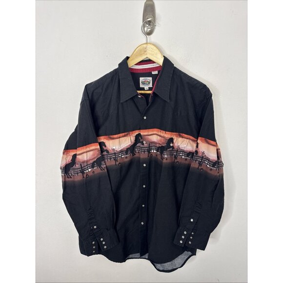 Cumberland Outfitters Other - Cumberland Men XL Pearl Snap Long Sleeve Shirt Black Horse Western